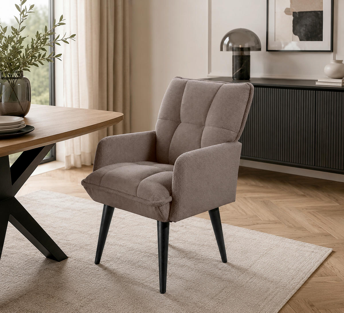 STOLICA S NASLONOM ZA RUKE  bež  drvo, tekstil, drvni materijal      - bež/crna, Moderno, drvni materijal/drvo (75/93/57cm) - Livetastic