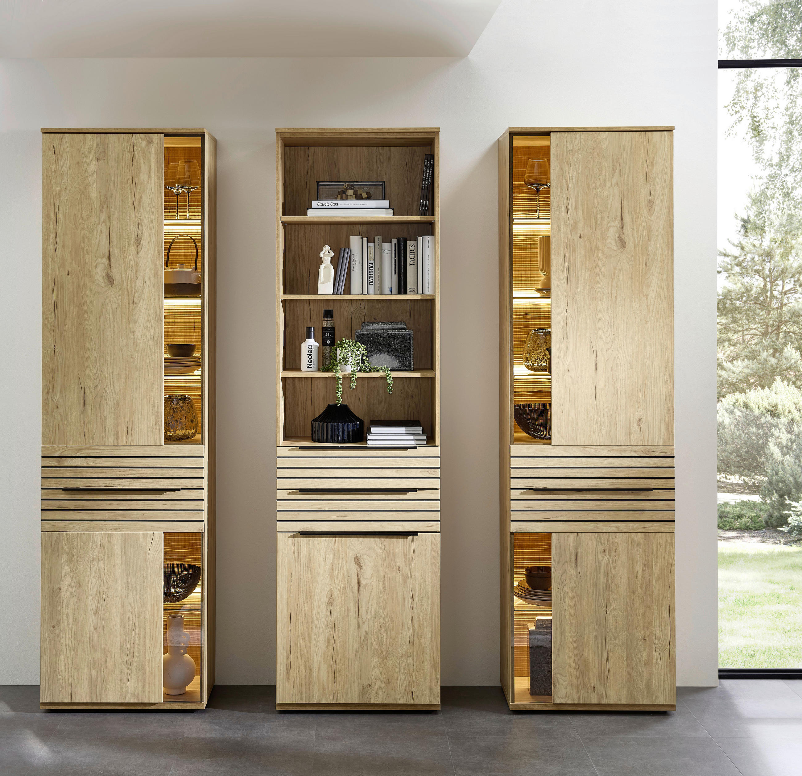 VITRINE in Eichefarben - Eichefarben/Schwarz, KONVENTIONELL, Glas/Holzwerkstoff (60/215/40cm) - Venda