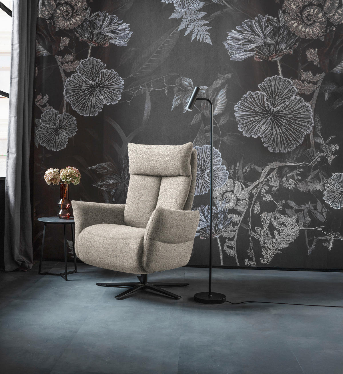 FERNSEHSESSEL in Chenille Beige  - Beige/Schwarz, Design, Textil/Metall (74/115/85cm) - Schöner Wohnen