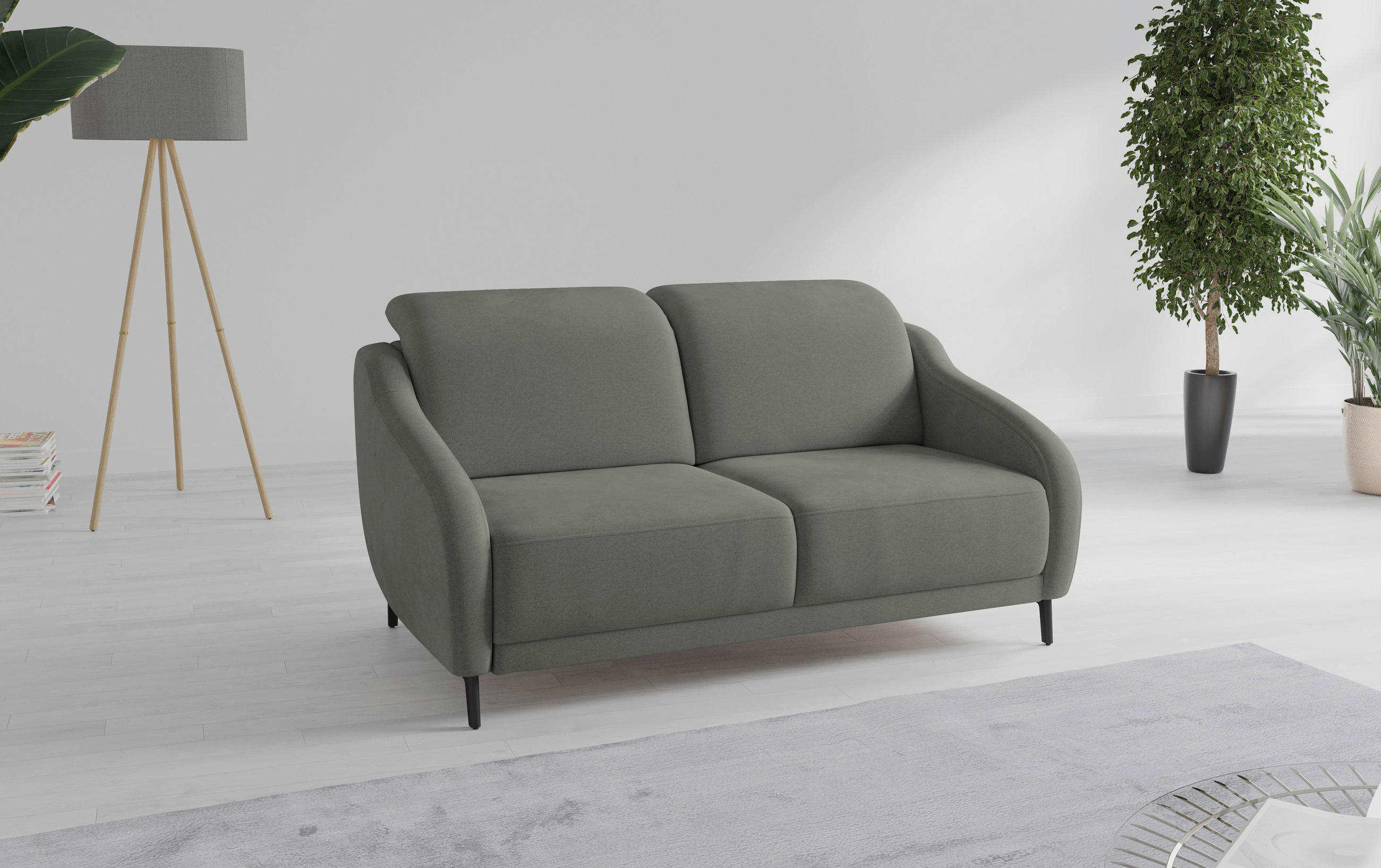 2,5-SITZER Mikrofaser Schlammfarben  - Schlammfarben/Schwarz, MODERN, Textil/Metall (172/93/104cm) - Sit & More