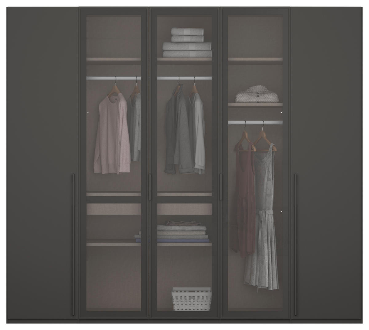 DREHTÜRENSCHRANK in Graphitfarben  - Graphitfarben, Trend, Glas/Holzwerkstoff (251/223/60cm) - Novel