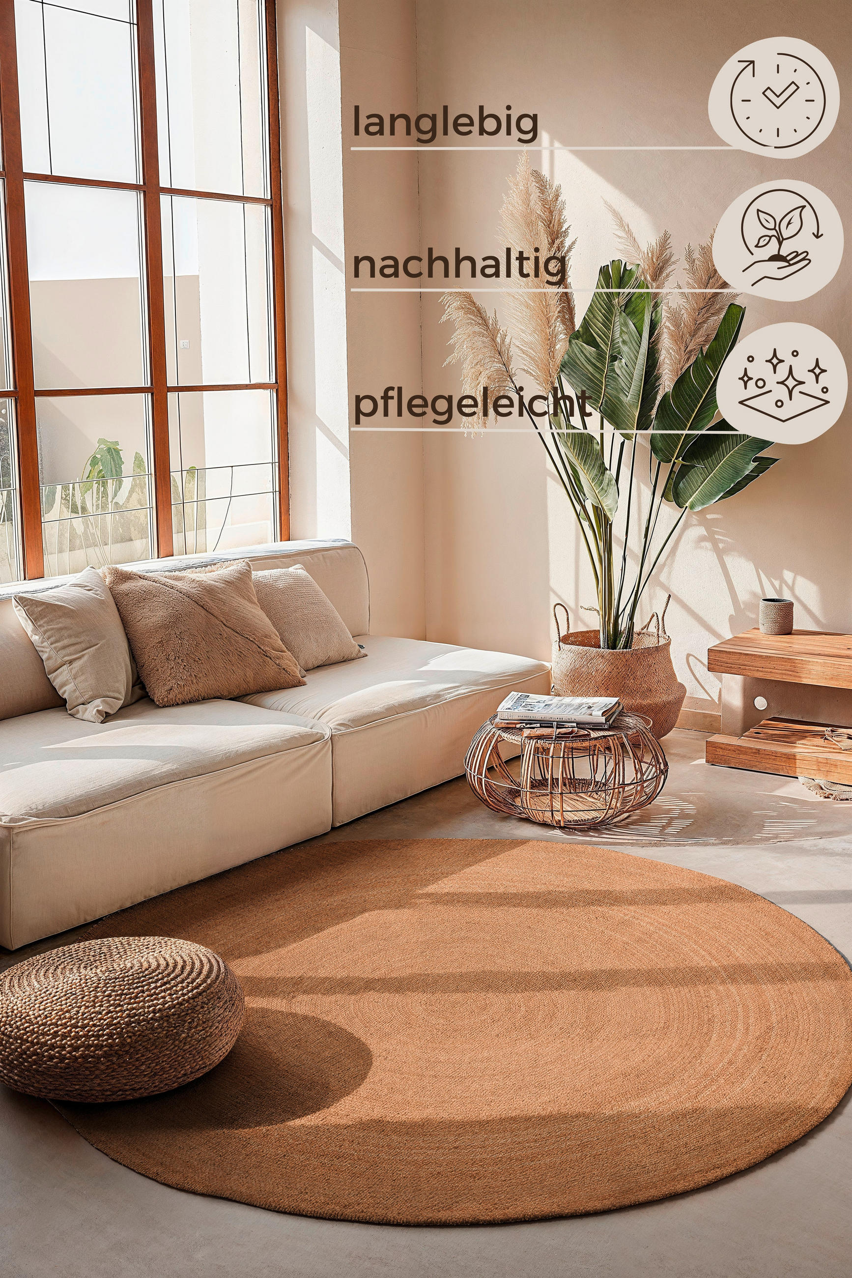 JUTETEPPICH 140 cm Jute Braided Honig, Hellbraun  - Hellbraun/Honig, Design, Textil (140cm)