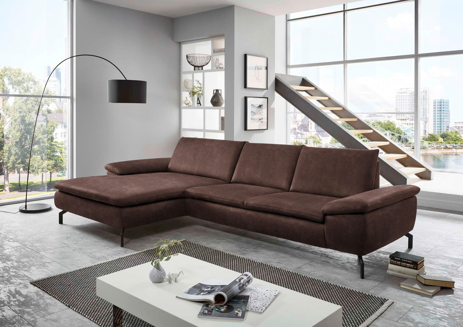 ECKSOFA Braun, Kastanienfarben Mikrofaser  - Kastanienfarben/Schwarz, Design, Textil/Metall (181/341cm) - Dieter Knoll