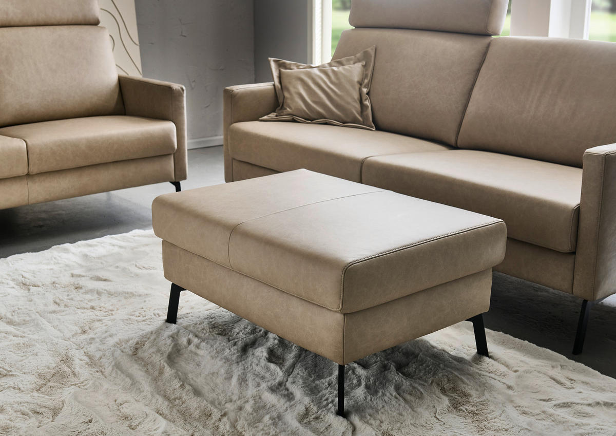 3-SITZER-SOFA Echtleder Taupe  - Taupe/Schwarz, Konventionell, Leder/Metall (200/88/88cm) - Pure Home Comfort