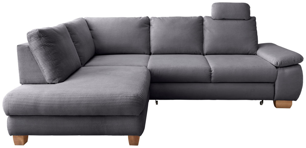 ECKSCHLAFSOFA in Cord Grau  - Wildeiche/Grau, Modern, Holz/Textil (206/261cm) - Livetastic
