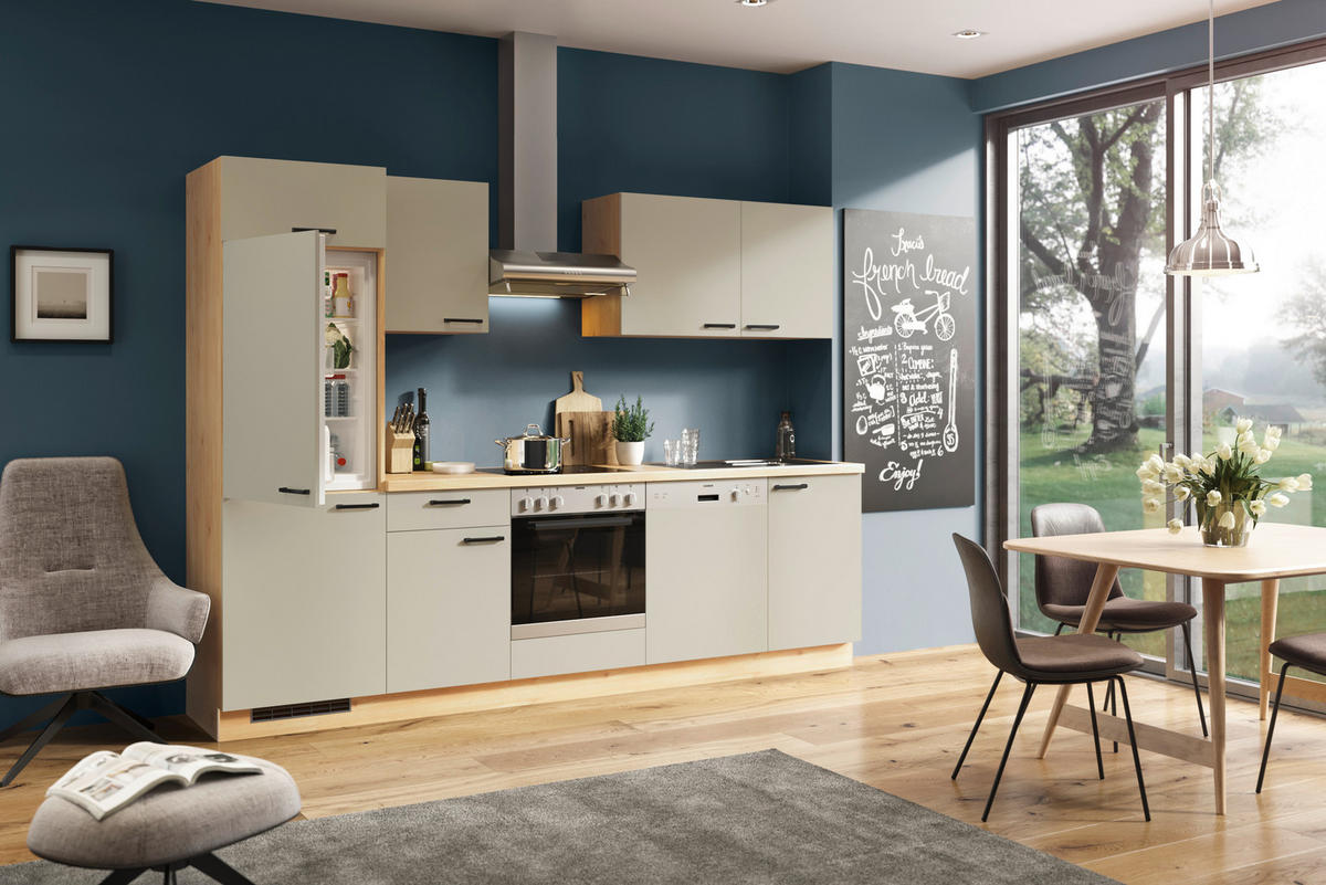 KÜCHENBLOCK 280 cm   in Hellgrau, Wildeiche  - Wildeiche/Silberfarben, KONVENTIONELL, Holzwerkstoff/Metall (280cm) - Welnova