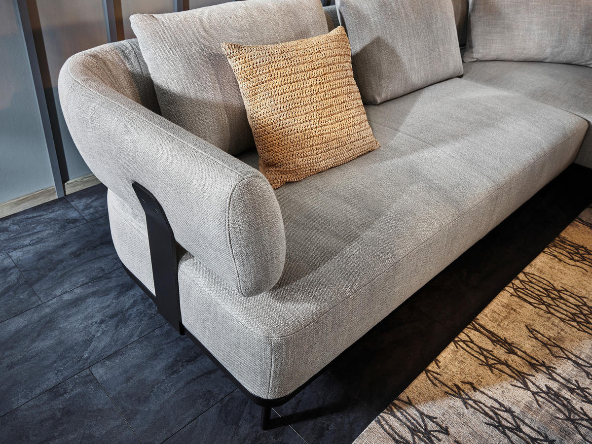 ECKSOFA Hellgrau Flachgewebe  - Hellgrau/Schwarz, Design, Textil/Metall (302/237cm) - Dieter Knoll
