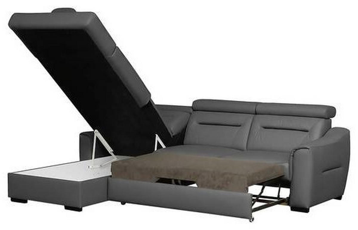 ECKSOFA Anthrazit Echtleder Lederlook Bettkasten, Schlaffunktion, Rücken echt, Kopfteilverstellung  - Wengefarben/Anthrazit, Design, Leder/Holz (212/260cm) - Celina Home