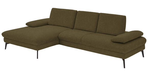 ECKSOFA in Chenille, Mikrofaser Olivgrün  - Schwarz/Olivgrün, Design, Textil/Metall (157/299cm) - Dieter Knoll