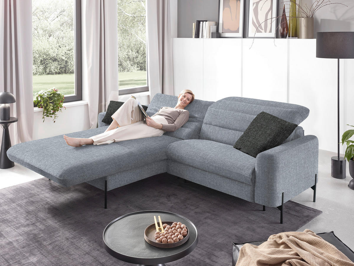 ECKSOFA in Flachgewebe Blaugrau  - Blaugrau/Schwarz, Design, Textil/Metall (191/252cm) - Dieter Knoll
