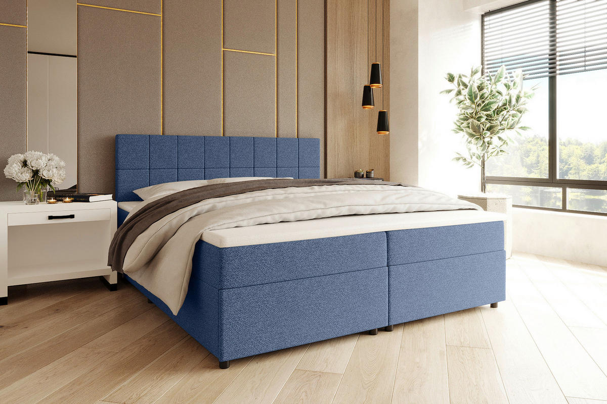 BOXBETT 160/200 cm,  in Blau, Topper, Matratzen, Bettschubladen, H3 = fest  - Blau/Schwarz, KONVENTIONELL, Kunststoff/Textil (160/200cm) - Boxxx