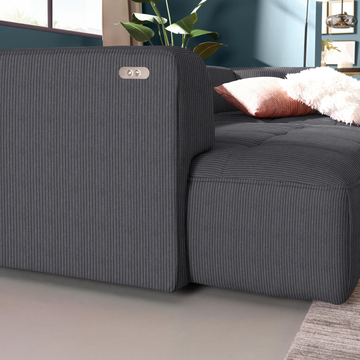 ECKSOFA  in Feincord Dunkelgrau  288/188 cm  - Dunkelgrau/Schwarz, Design, Kunststoff/Textil (288/188cm) - Welnova