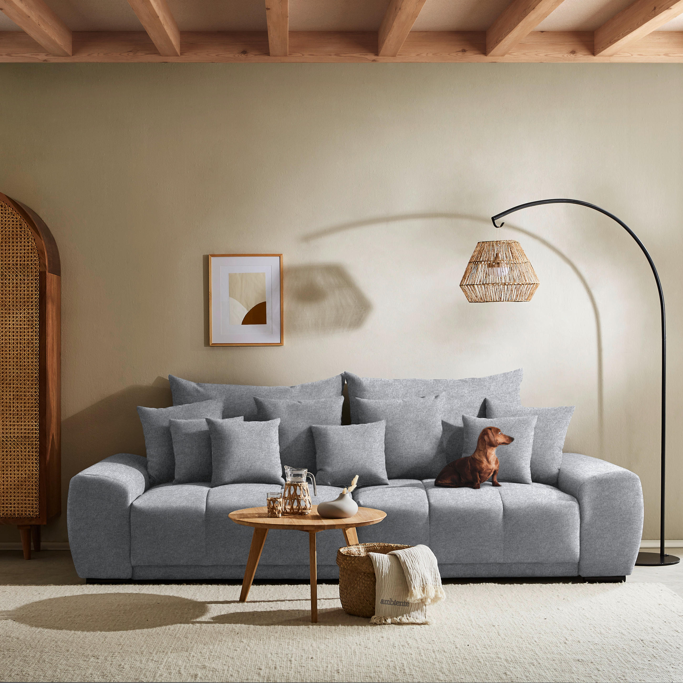 BIGSOFA Samt Hellgrau  - Hellgrau/Schwarz, KONVENTIONELL, Holz/Textil (280/67/120cm) - Carryhome