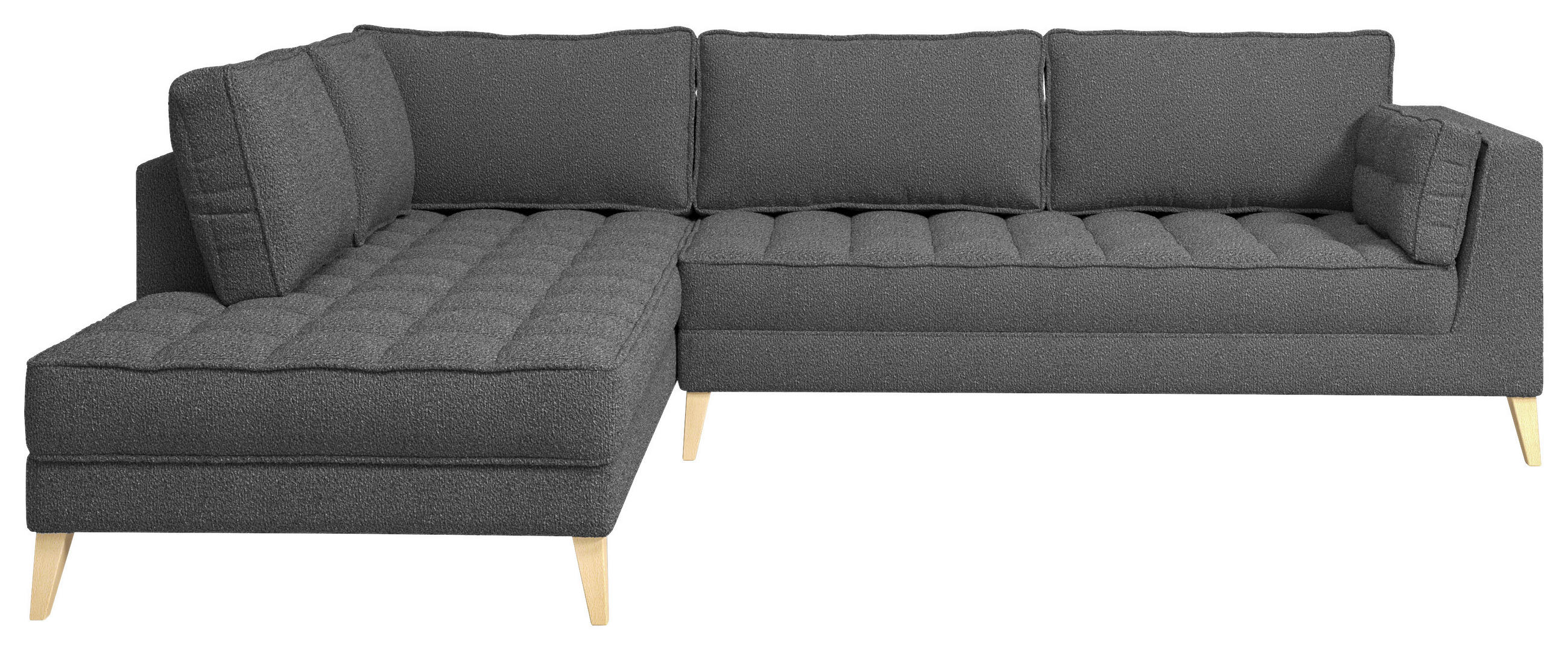 ECKSOFA Schwarz Bouclé  - Schwarz/Naturfarben, Design, Holzwerkstoff/Textil (204/310cm) - MID.YOU
