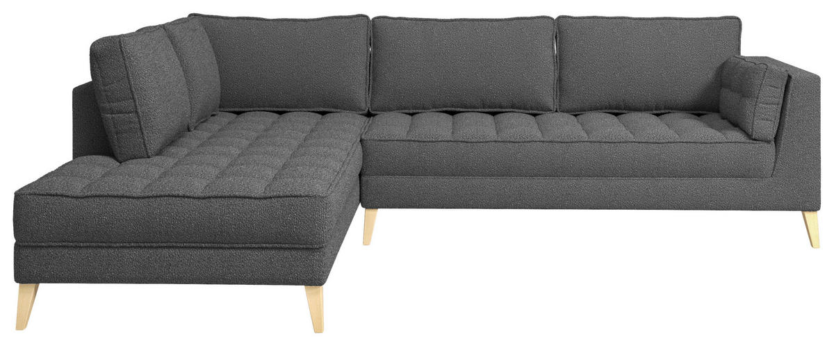 ECKSOFA in Bouclé Schwarz  - Schwarz/Naturfarben, Design, Holzwerkstoff/Textil (204/310cm) - MID.YOU