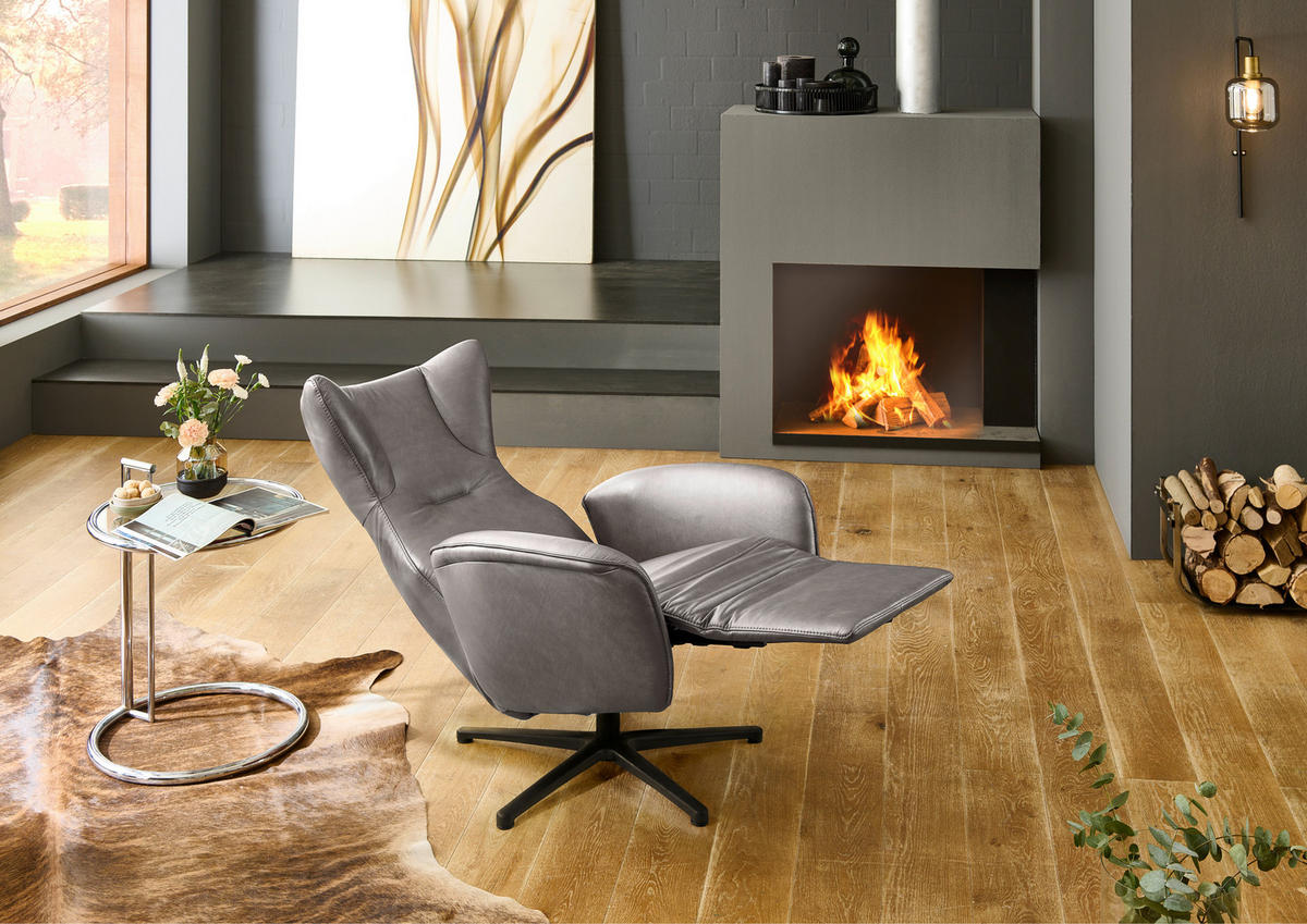 RELAXSESSEL Leder Grau  - Schwarz/Grau, Design, Leder/Metall (75/106/86cm) - Valdera