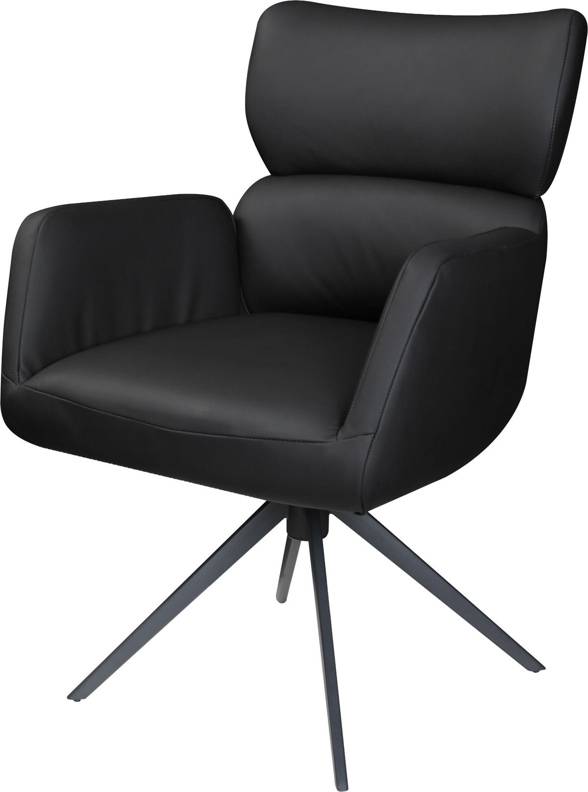 ARMLEHNSTUHL  Lederauswahl, Sitzfläche 360° drehbar, automatische Rückholfunktion  Echtleder  Schwarz  - Schwarz, Design, Leder/Metall (62,5/86,5/67cm) - Milino