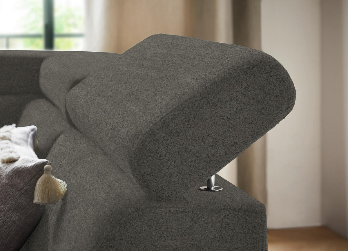ECKSOFA in Mikrofaser Graubraun  - Graubraun/Schwarz, Design, Textil/Metall (260/203cm) - Stylife
