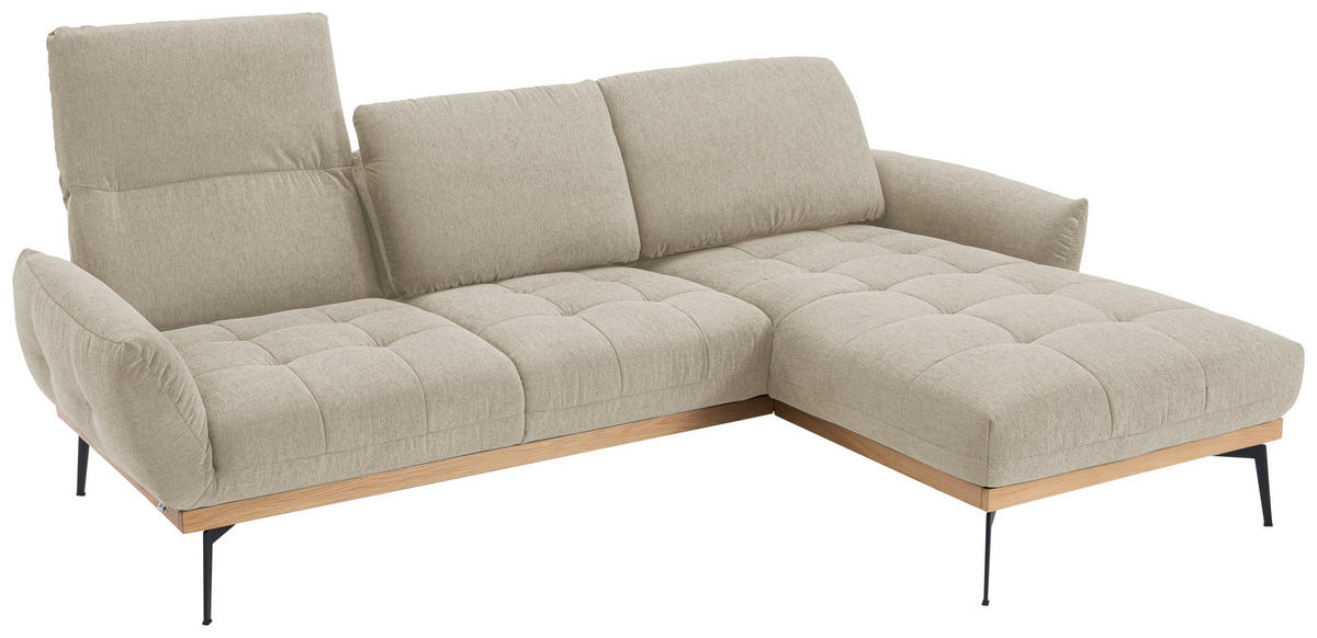 ECKSOFA Naturfarben, Sandfarben Flachgewebe  - Sandfarben/Eichefarben, Design, Holz/Textil (245/171cm) - Stylife