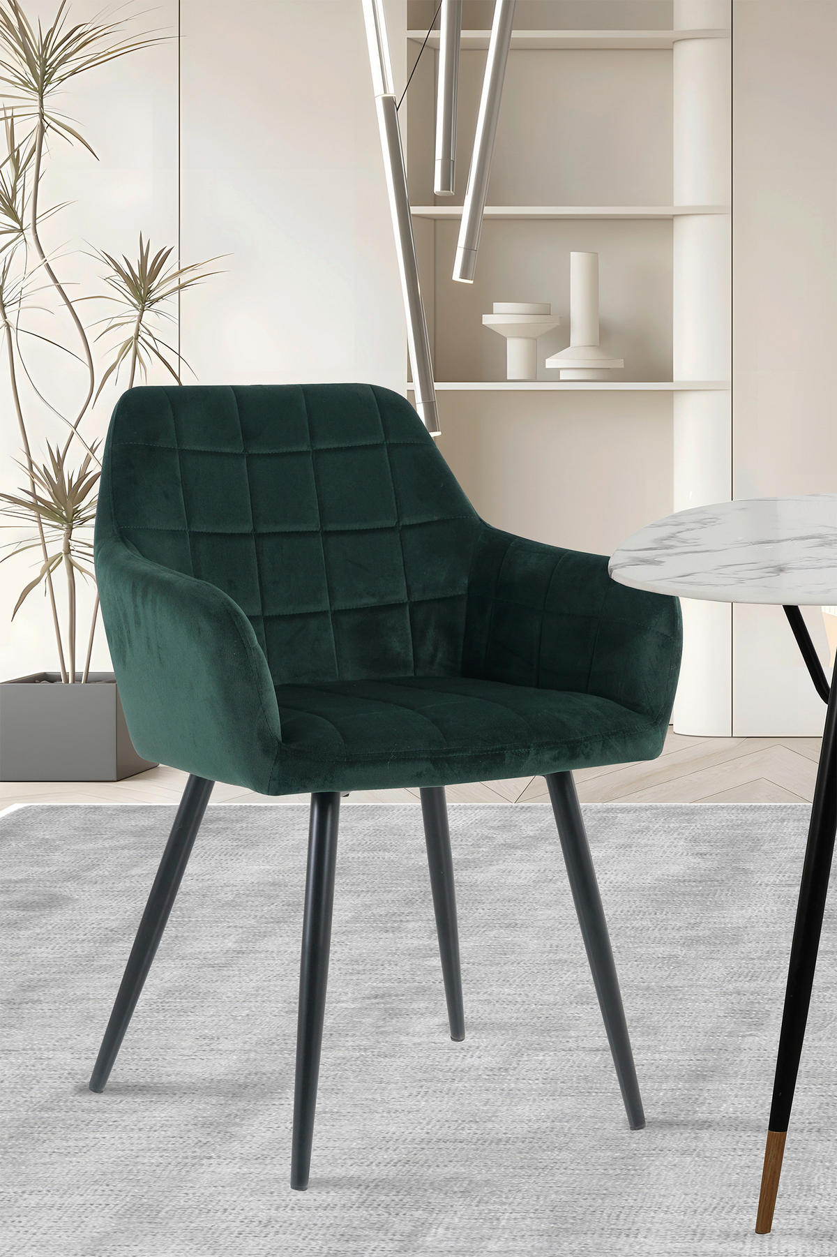 STOL MED ARMSTÖD SET 2 styck sammet  - grön/svart, Design, metall/textil (59/83/62cm) - Livetastic