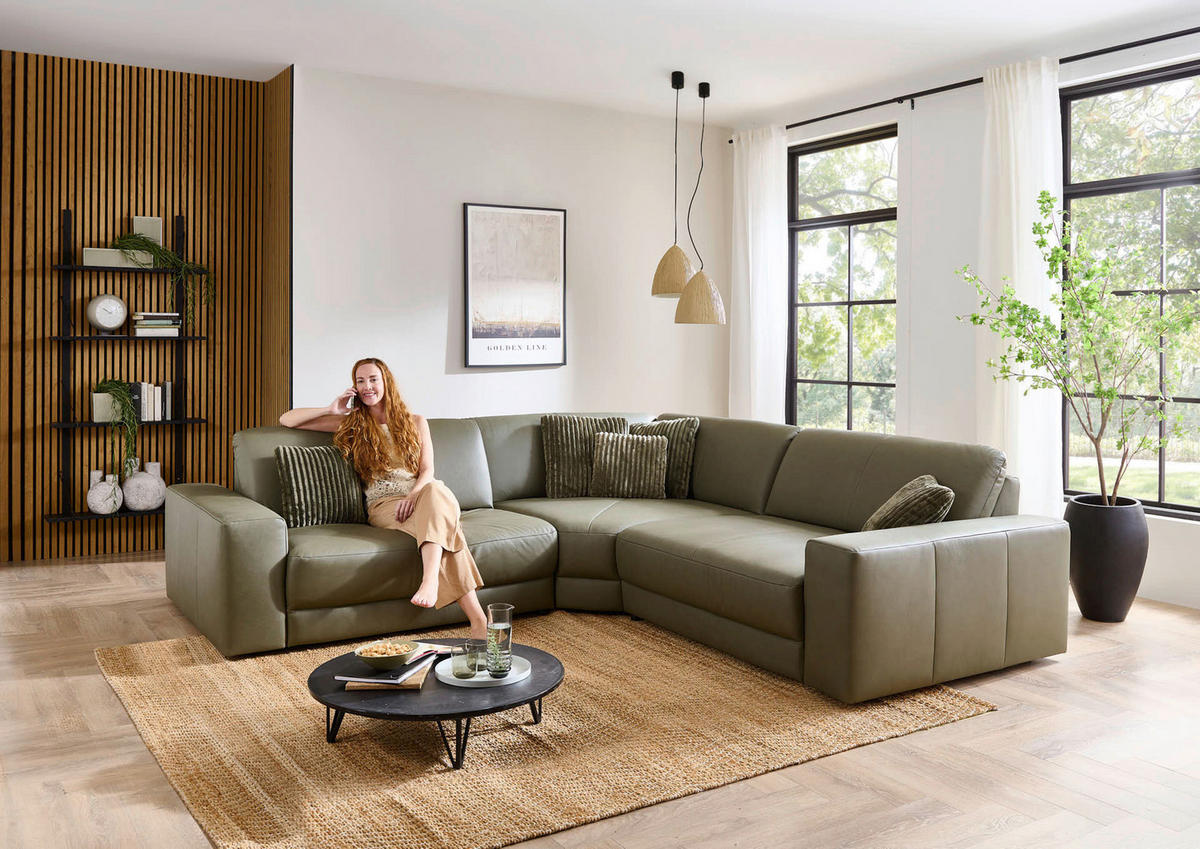 ECKSOFA Niels Andersson Olivgrün Echtleder  - Schwarz/Olivgrün, Design, Leder/Kunststoff (285/285cm) - Niels Andersson