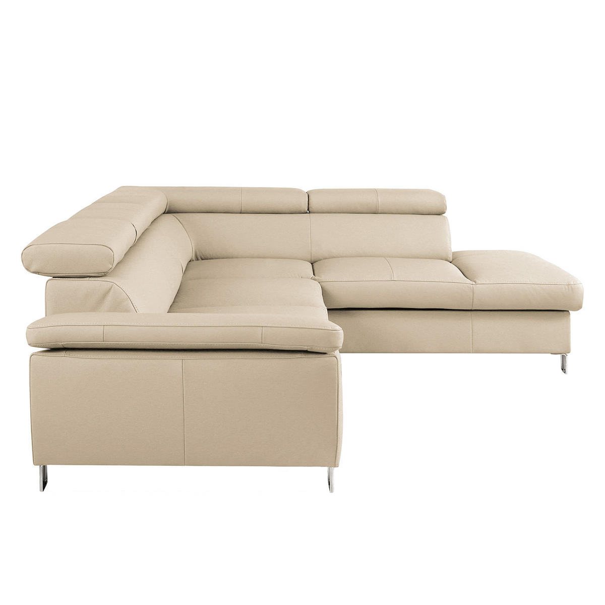 ECKSOFA Beige Echtleder Lederlook  - Chromfarben/Beige, Design, Leder/Textil (248/208cm) - Livetastic