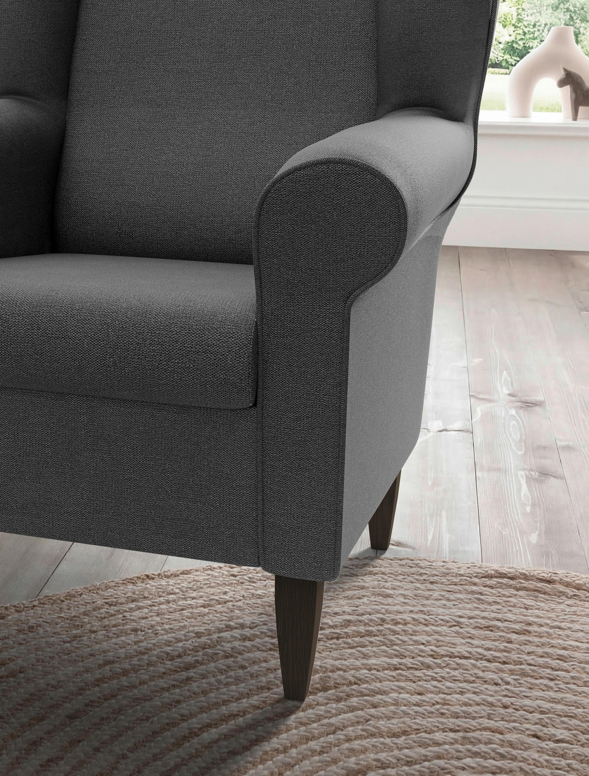 OHRENSESSEL Struktur Anthrazit  - Wengefarben/Anthrazit, Konventionell, Holz/Textil (80/102/86cm) - Livetastic