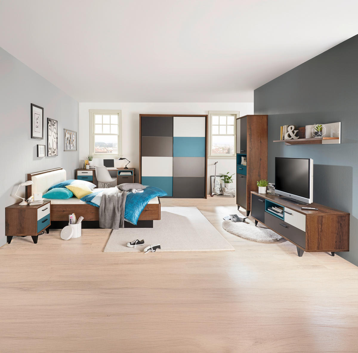 ÁGY 140/200 cm  fekete, fehér, tölgyfa színű  - tölgyfa színű/fekete, Design, műanyag/faalapú anyag (140/200cm) - Carryhome