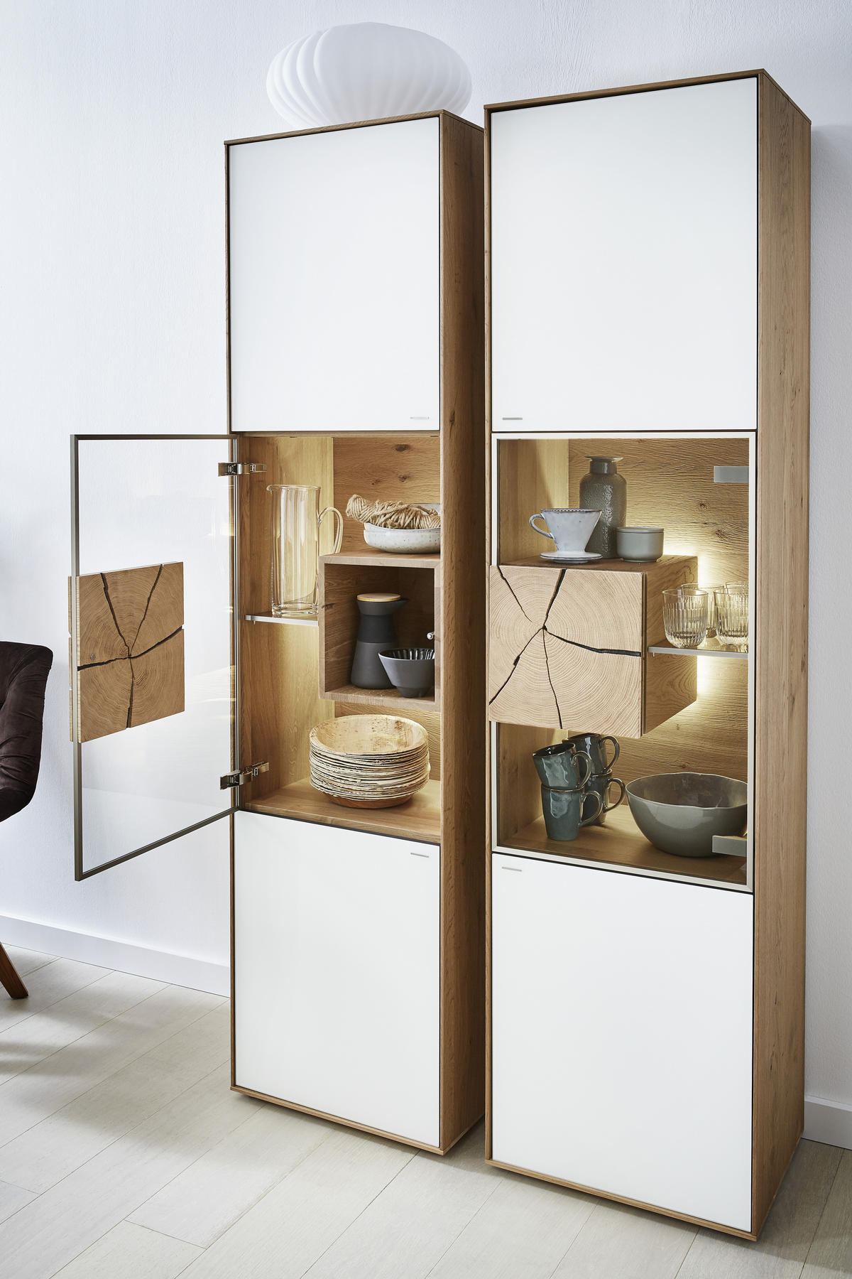 VITRINE Weiss, Eichefarben, Transparent  50/196/39 cm  - Weiss/Eichefarben, Natur, Glas/Holz (50/196/39cm) - Valnatura