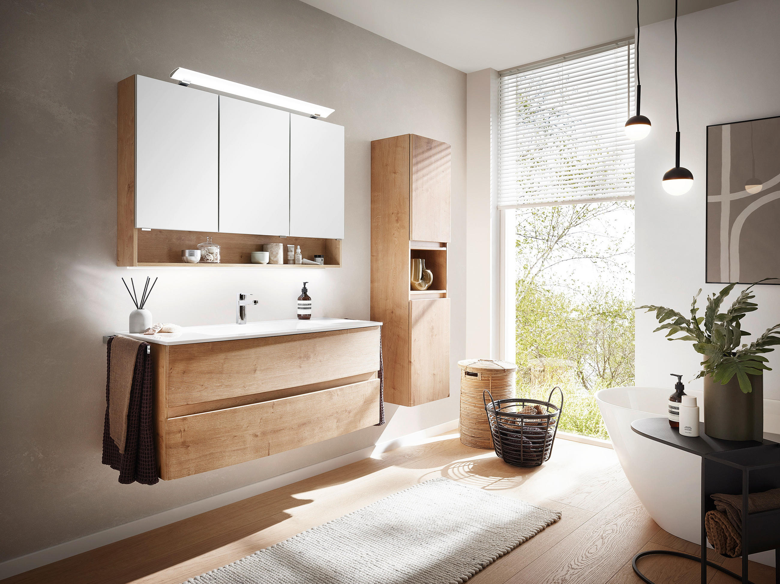 BADEZIMMER 3-teilig 121,2 cm  - Weiss/Eichefarben, Design, Glas/Holzwerkstoff (121,2cm) - Novel