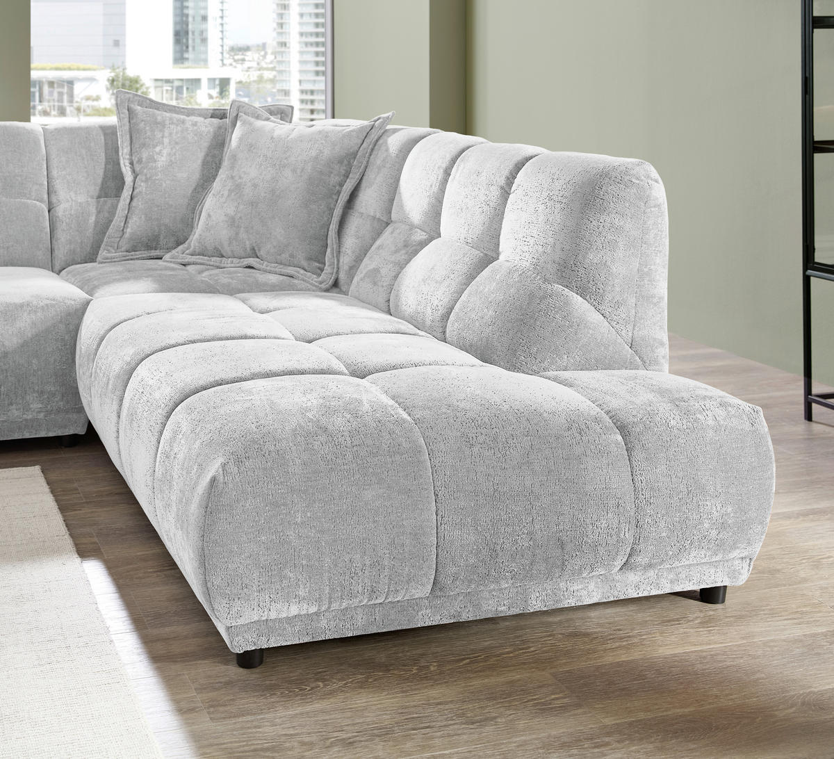 ECKSOFA Chenille Hellblau  - Schwarz/Hellblau, Modern, Kunststoff/Textil (284/250cm) - Livetastic