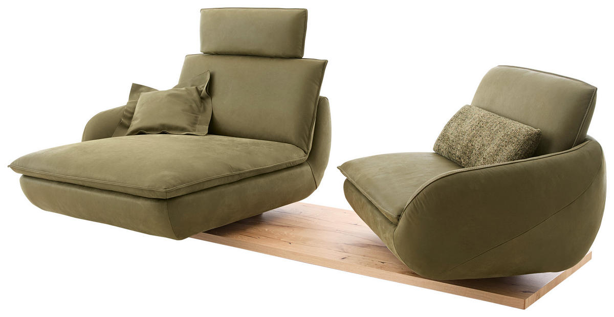 ECKSOFA Dunkelgrün Echtleder  - Wildeiche/Dunkelgrün, MODERN, Leder/Holz (130/234cm) - Koinor