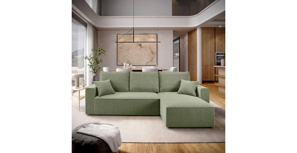 ECKSOFA in Cord Salbeigrün  - Salbeigrün/Schwarz, KONVENTIONELL, Kunststoff/Textil (232/143cm) - Carryhome