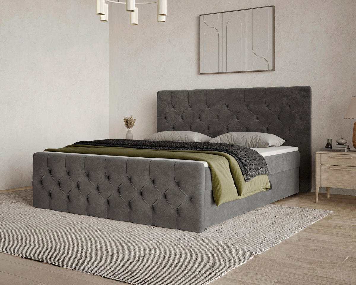 BOXBETT 180/200 cm,  in Dunkelgrau, Bettkasten, Topper, H2 + H3 = mittel + fest  - Dunkelgrau/Schwarz, MODERN, Holz/Kunststoff (180/200cm) - MID.YOU