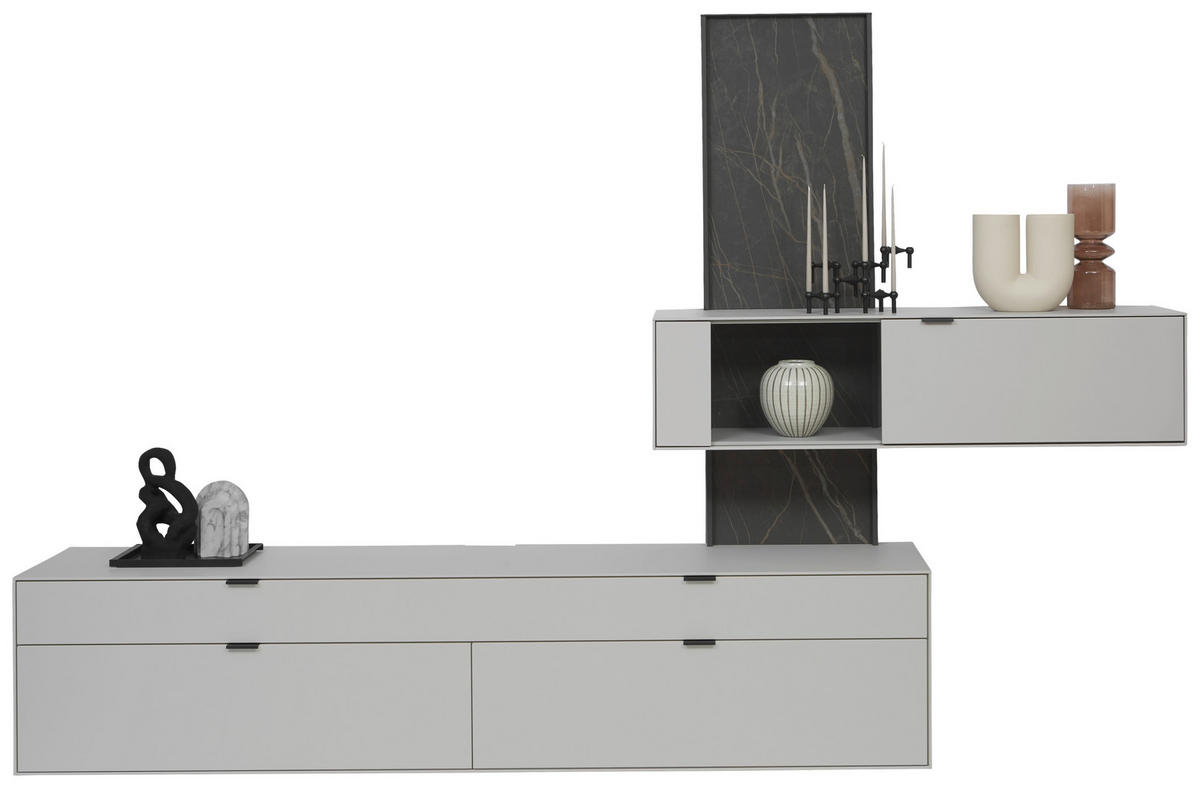 WOHNWAND  in Hellgrau  306/204,9/45,2 cm  - Hellgrau, Design, Glas/Keramik (306/204,9/45,2cm) - Dieter Knoll