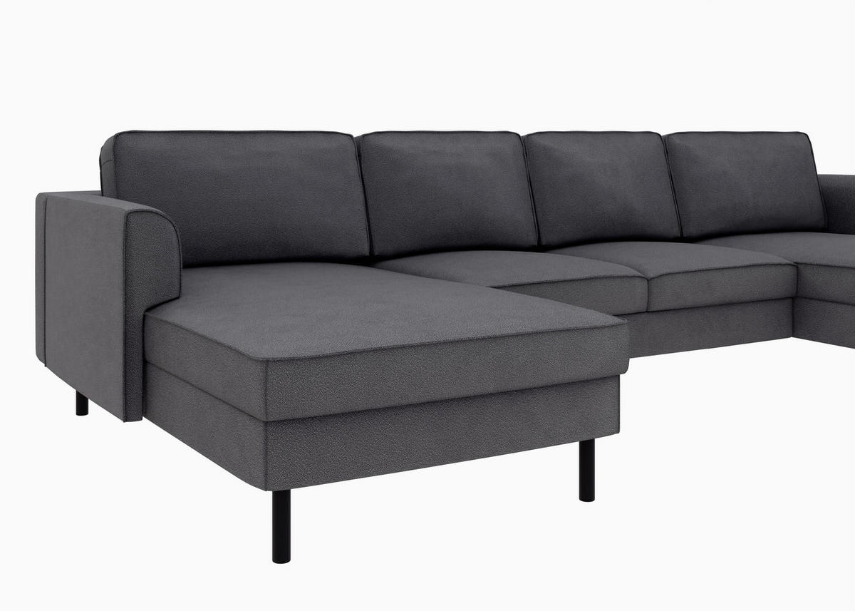 WOHNLANDSCHAFT Anthrazit Struktur  - Anthrazit/Schwarz, MODERN, Textil/Metall (161/306/161cm) - Trendmanufaktur