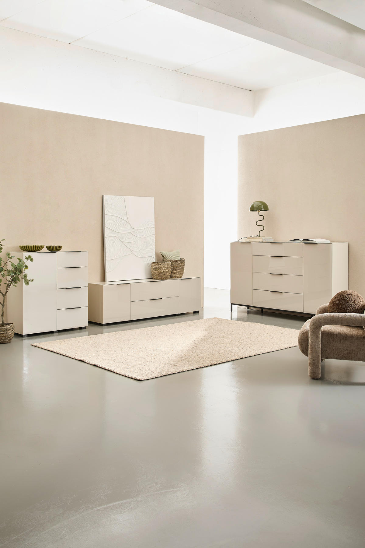 SIDEBOARD  180/99,7/42 cm 4 Schublade(n)  - Kaschmir/Schwarz, Design, Glas/Holzwerkstoff (180/99,7/42cm) - Novel