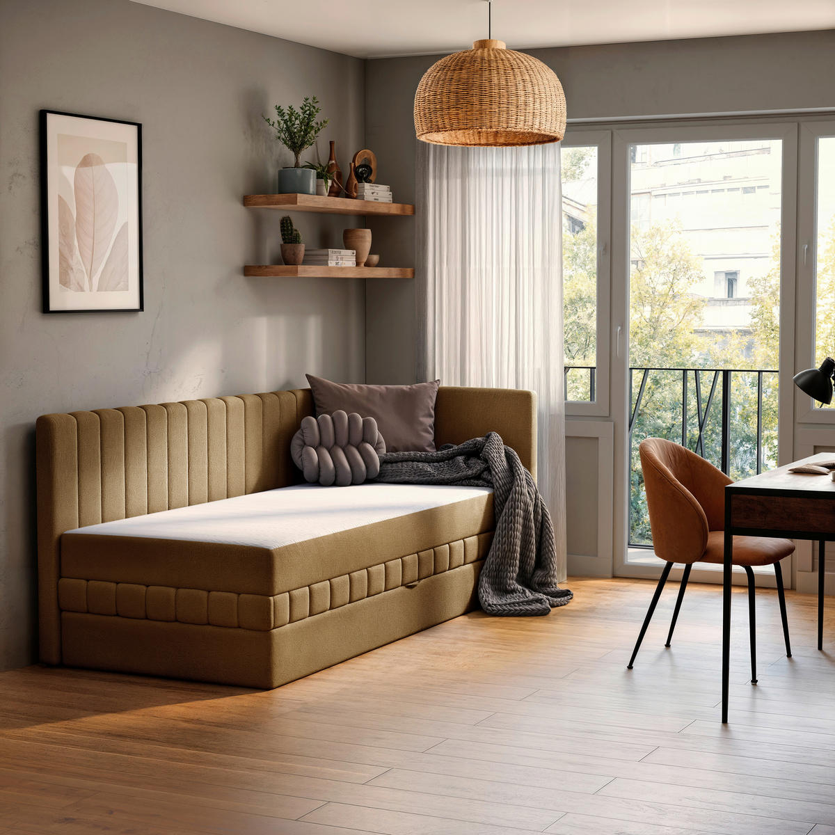 SCHLAFSOFA in Struktur Gelb  - Gelb/Schwarz, Design, Holz/Holzwerkstoff (212/83/99cm) - MID.YOU