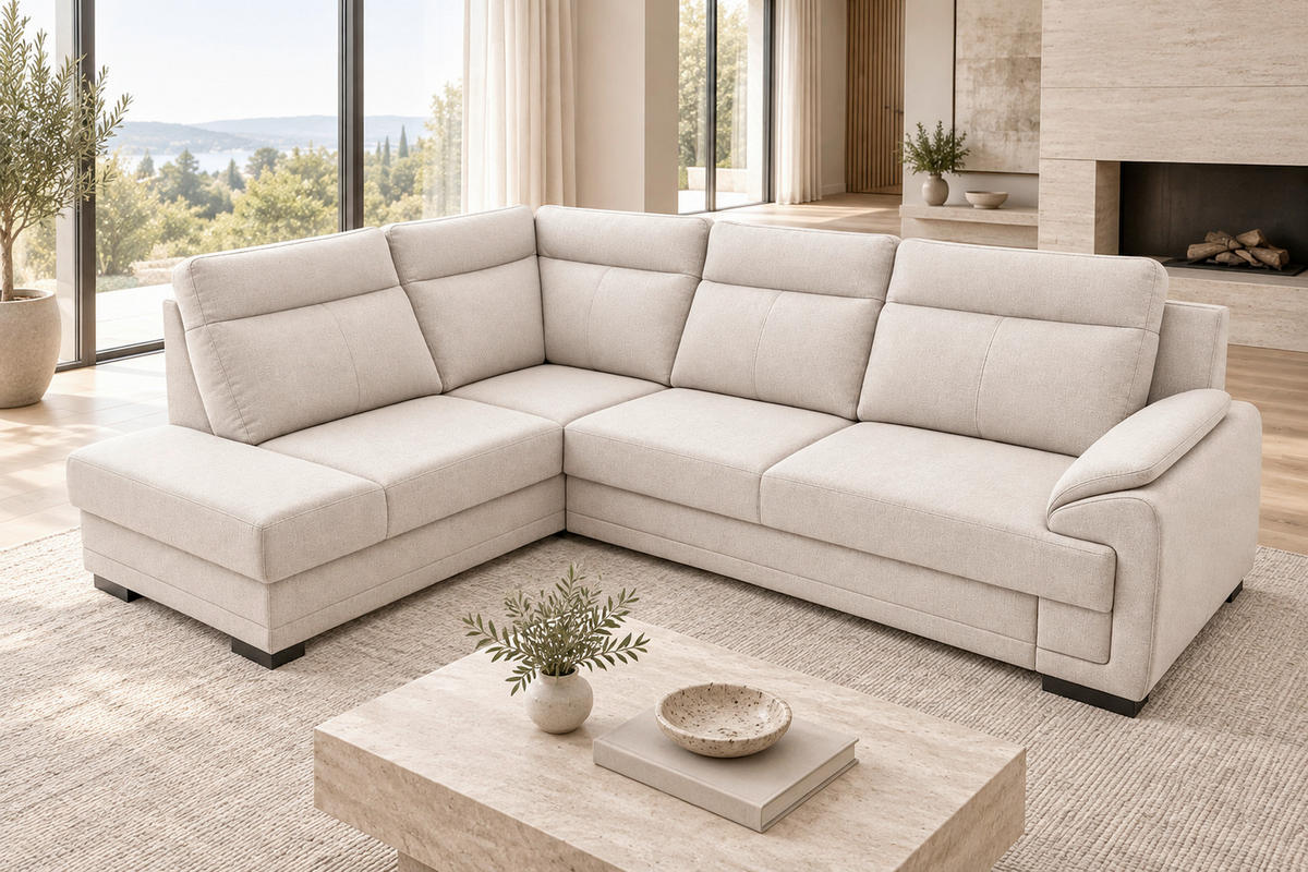 ECKSOFA ALTONA in Flachgewebe Sandfarben  - Sandfarben/Schwarz, Basics, Holz/Holzwerkstoff (272/207cm) - MID.YOU