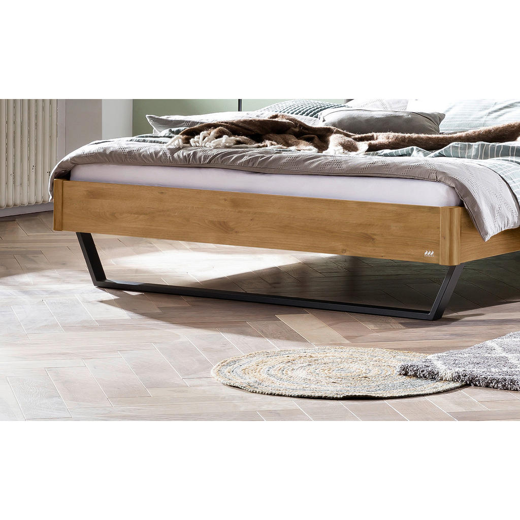 Thumbnail - Hasena Bett, Anthrazit, Dunkelgrau, Wildeiche, Holz, Wildeiche, massiv, Höhe ca. 22 cm, 140x200 cm, gepolstertes Kopftei...