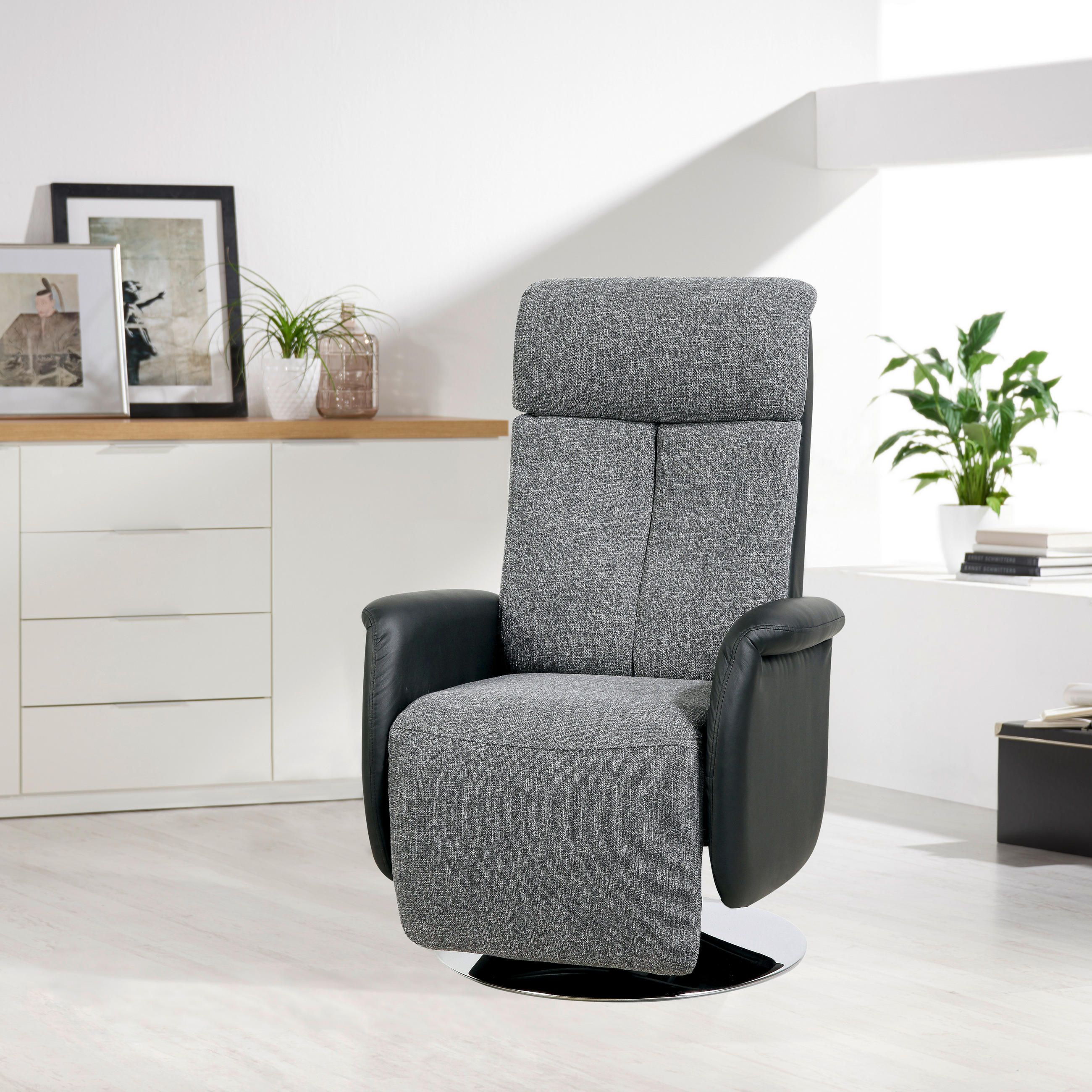 TV-FOTELJ,  siva, črna umetna masa, tekstil - siva/črna, Design, kovina/umetna masa (71/111-86/81-156cm) - Xora