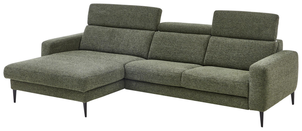ECKSOFA Grün Chenille  - Schwarz/Grün, KONVENTIONELL, Textil/Metall (177/300cm) - Valdera