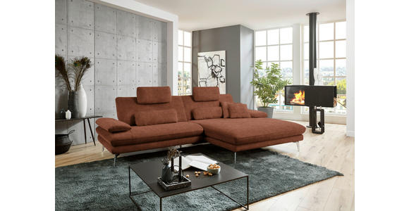 ECKSOFA in Velours Kupferfarben 284/184 cm - Schwarz/Kupferfarben, Design, Textil/Metall (284/184cm) - Dieter Knoll