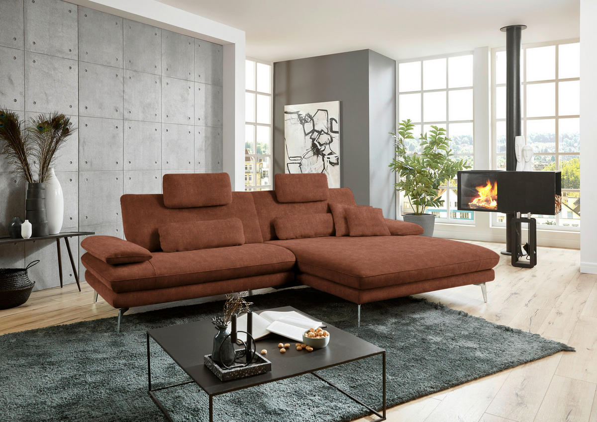 ECKSOFA in Velours Kupferfarben  - Schwarz/Kupferfarben, Design, Textil/Metall (284/184cm) - Dieter Knoll