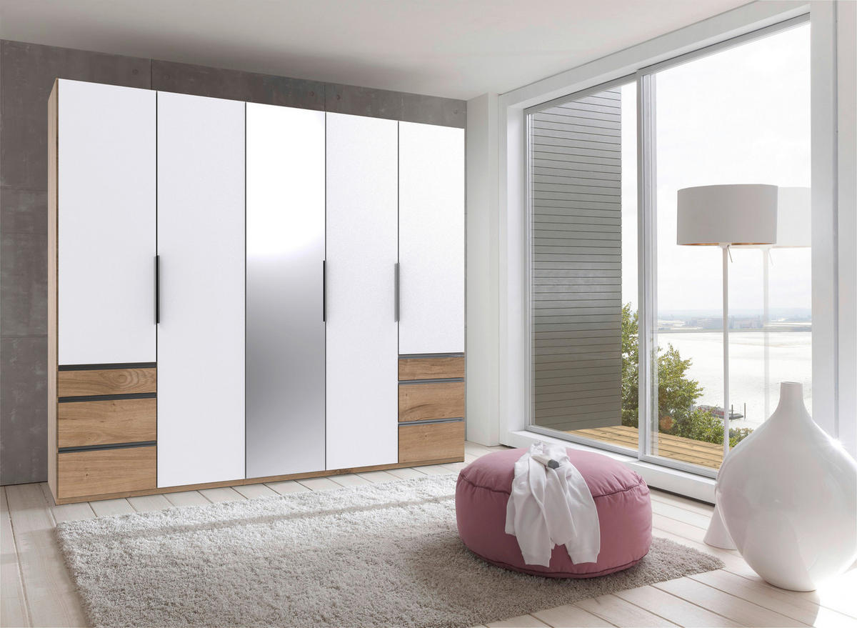 DREHTÜRENSCHRANK in Weiss, Eichefarben  - Chromfarben/Weiss, Modern, Glas/Holzwerkstoff (250/216/58cm) - MID.YOU