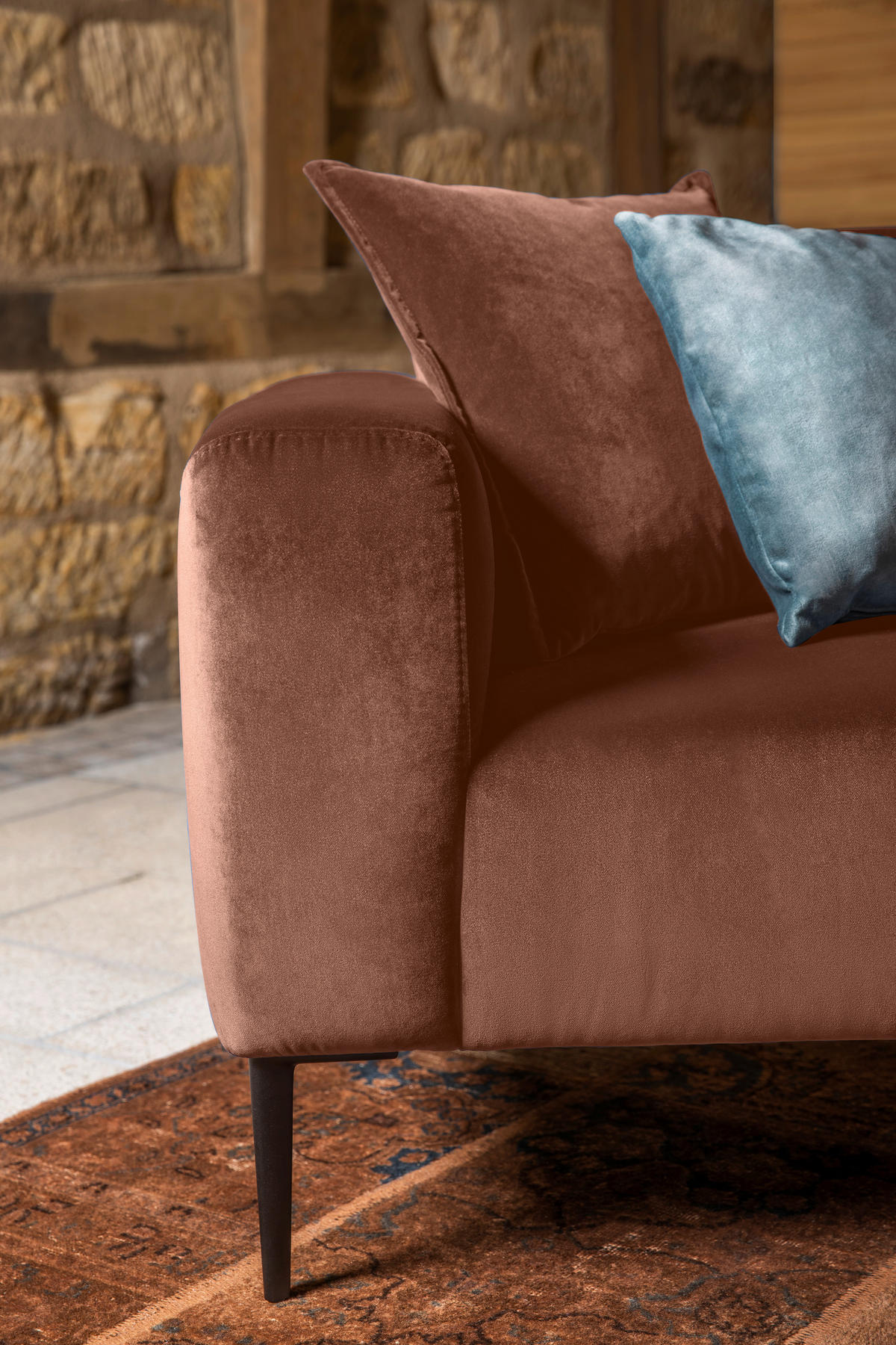 TŘÍMÍSTNÁ POHOVKA, textil, měděné barvy - měděné barvy/černá, Moderní, kov/textil (250/76/86cm) - W.Schillig