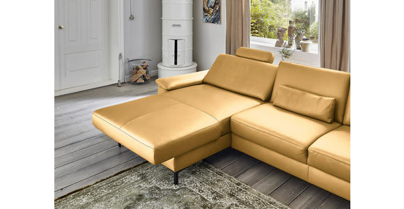 ECKSOFA in Echtleder Gelb 176/334 cm - Gelb/Schwarz, Design, Leder/Metall (176/334cm) - Dieter Knoll