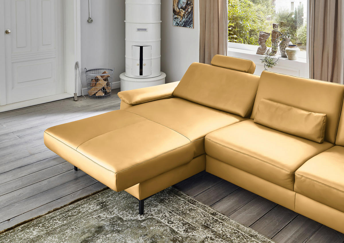 ECKSOFA in Echtleder Gelb  - Gelb/Schwarz, Design, Leder/Metall (176/334cm) - Dieter Knoll