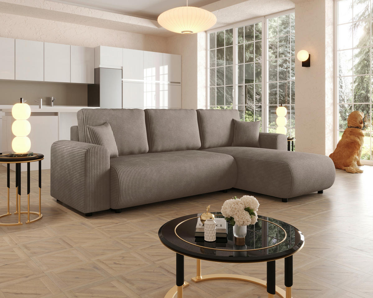 ECKSOFA  in Cord Hellbraun  - Hellbraun/Schwarz, KONVENTIONELL, Kunststoff/Textil (246/152cm) - Xora