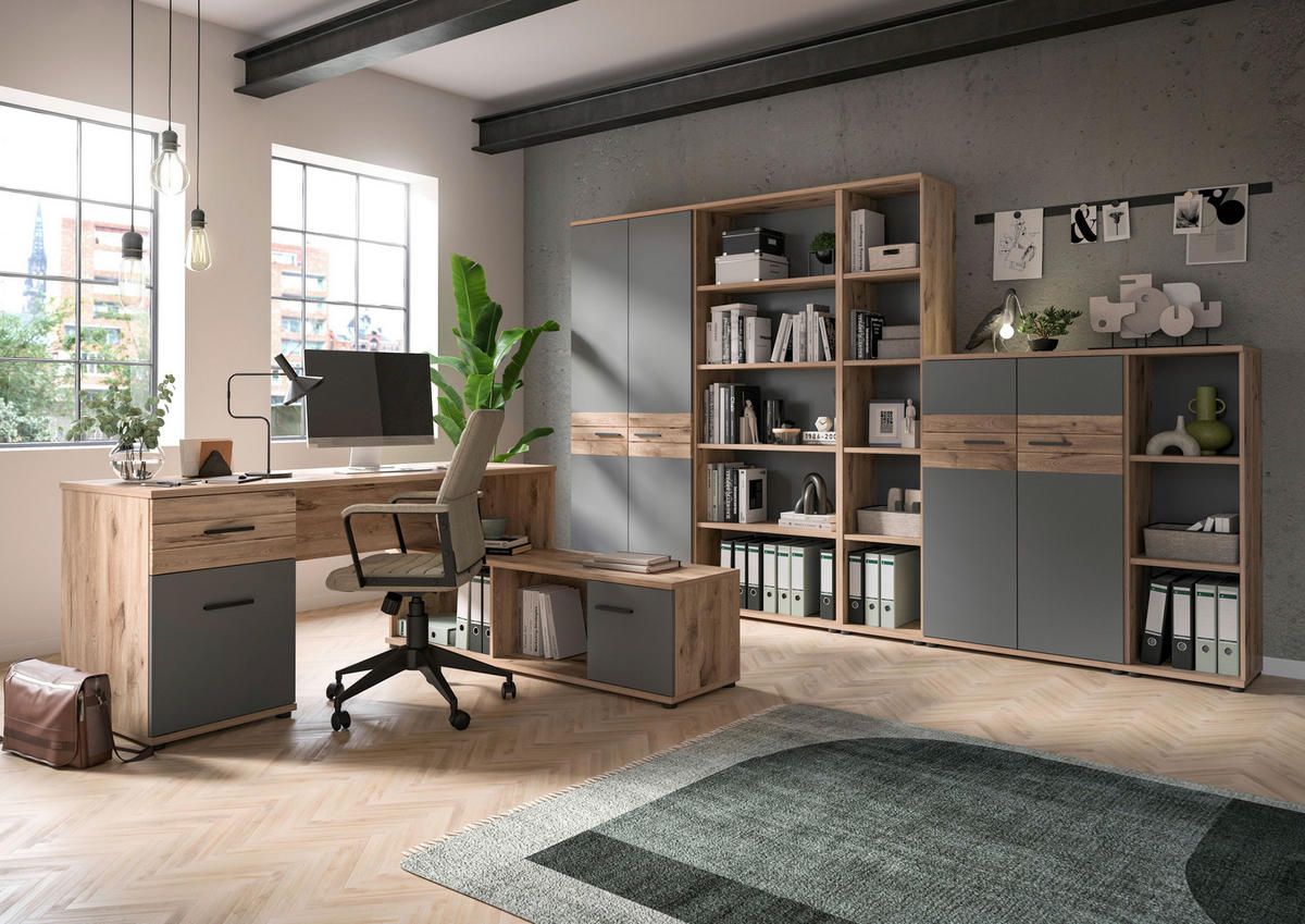POLICA siva, boje hrasta  drvni materijal  - siva/boje hrasta, drvni materijal (80/199/37cm) - Modern Living